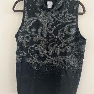 Chico's Black and Silver Patterned Sleeveless Blouse